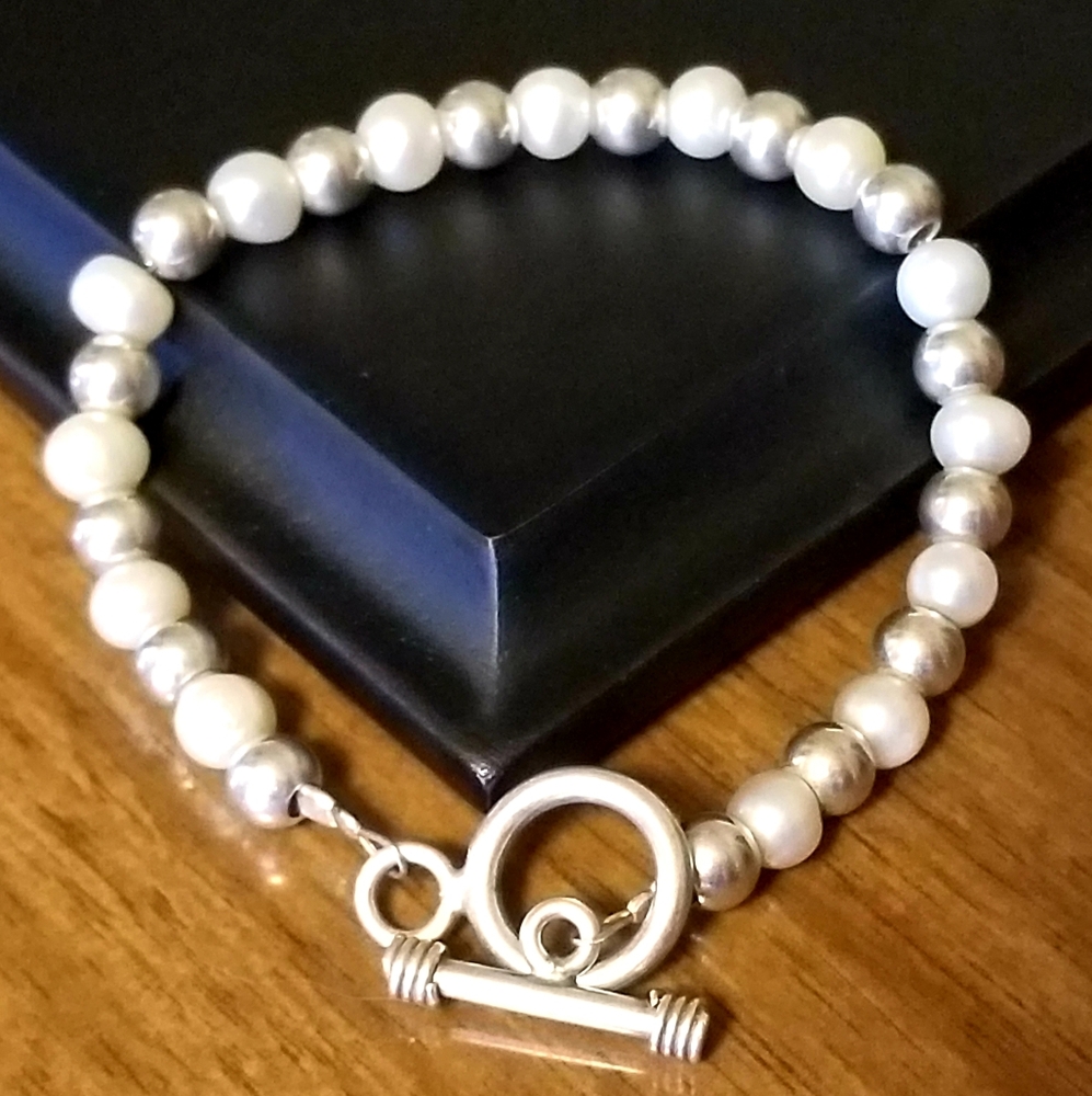 Silpada Sterling Silver & Pearl Bead Bracelet